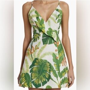 NWT Farm Rio | Linen Mini Dress | Tropical Forest | Sleevless V Neck | Size Lg